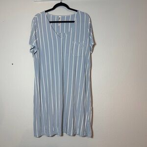 Soma Cool Nights Striped Nightgown Size XL Blue White Vertical Stripes V-Neck